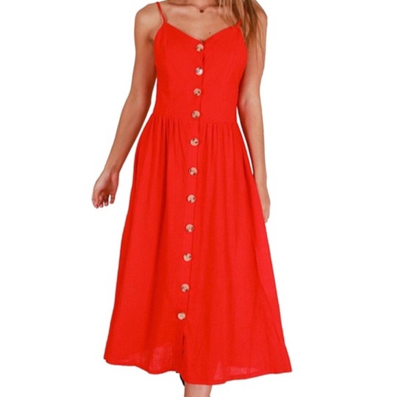 Japna Dresses & Skirts - NWT JAPNA Red Cotton Button Front Midi Dress S